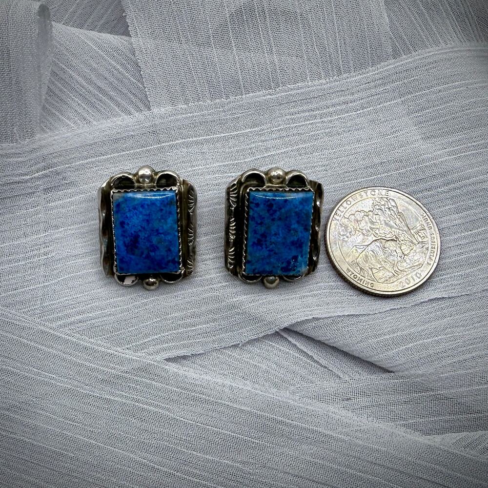 Navajo Augustine Largo Sterling Denim Lapis Earrings Signed Auggie L 925